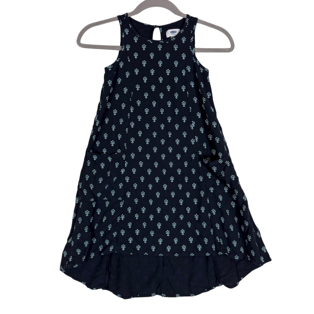 Old Navy Dress Girls 8 Blue Floral Hi Low Sleeveless Trapeze Swing Pockets